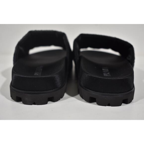 Prada Black Sequin White Logo Slide Sandal Slip On Pool Flip Flop Flat 38.5 - Picture 10 of 11